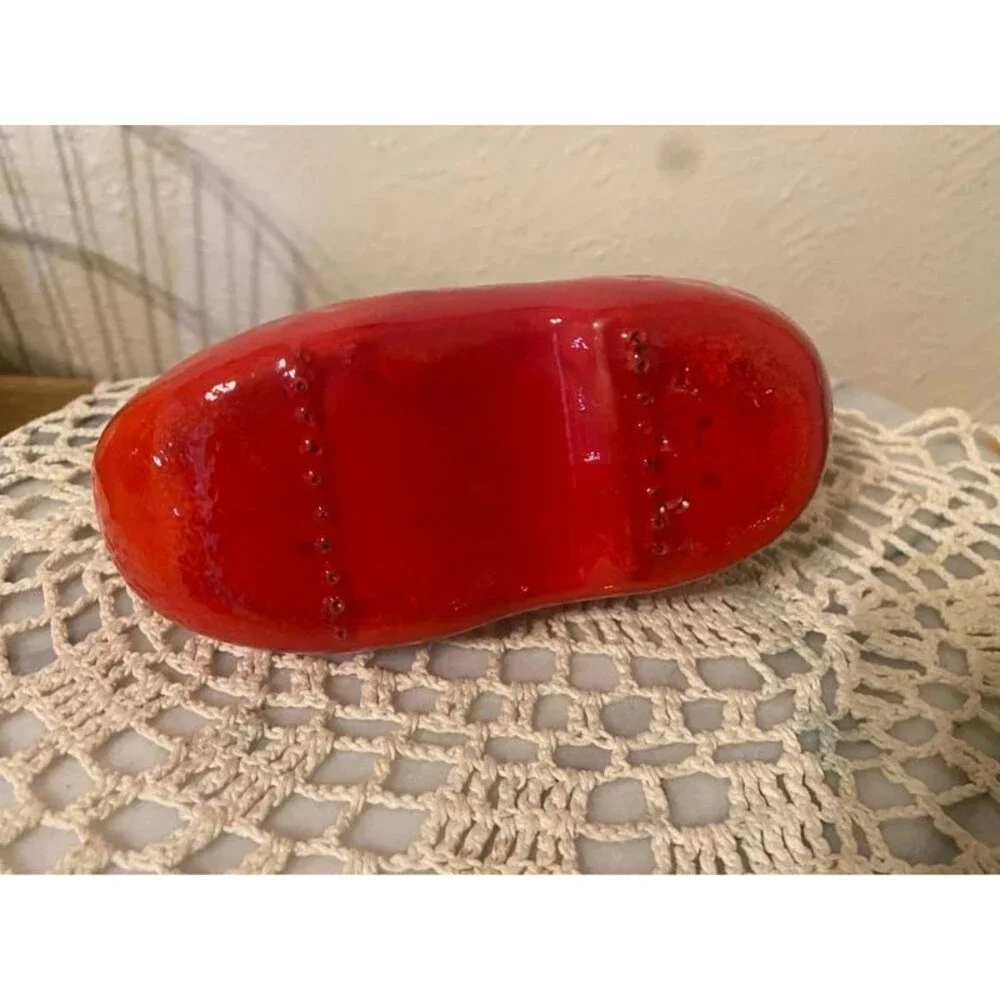 Vintage Red Glossy Ceramic Clog Planter